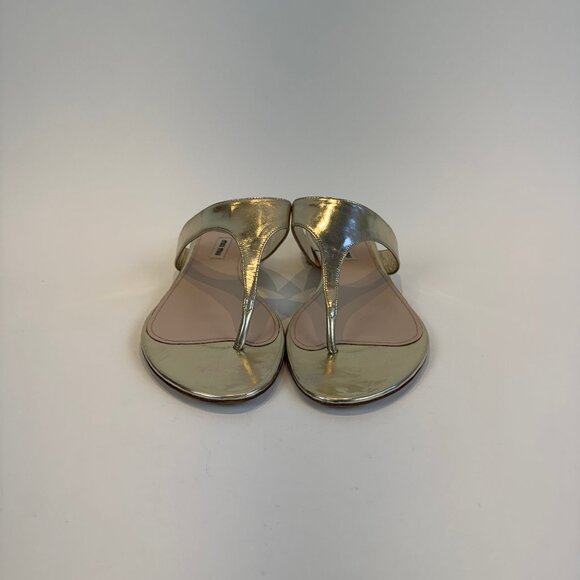 Miu Miu Metallic Gold Sandals with Rhinestone Heel Design, Size 41 EU - Picture 3 of 16